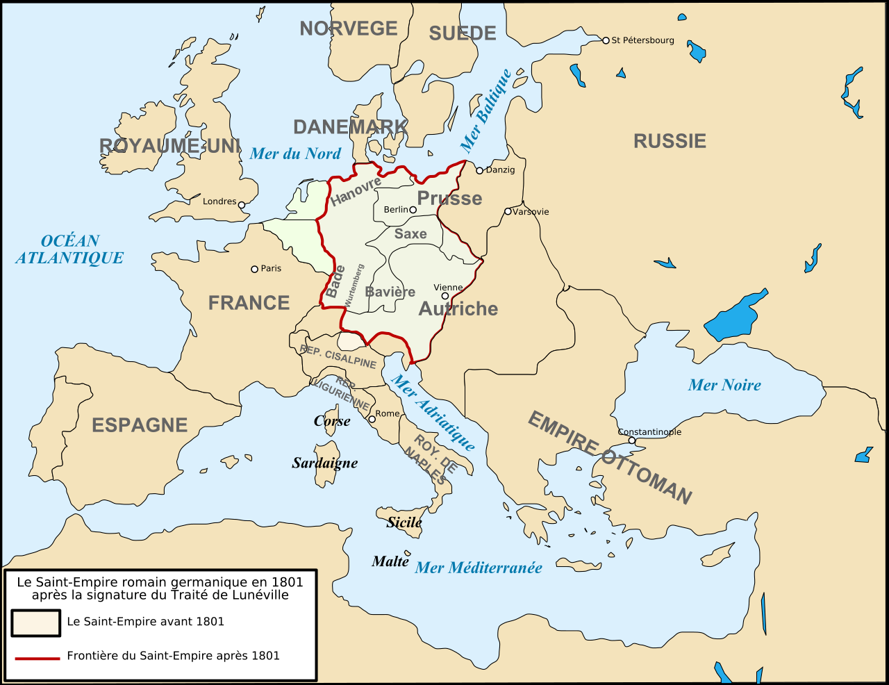 Gains territoriaux de la France confirms  Lunville en 1801